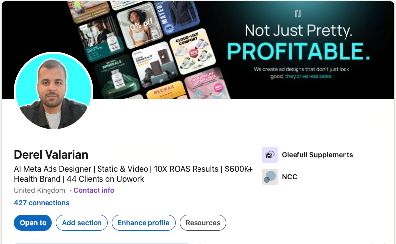 LinkedIn profile screenshot for Derel Valarian